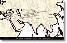 image rduite; lien vers une carte de la route de la Soie  l'poque carolingienne